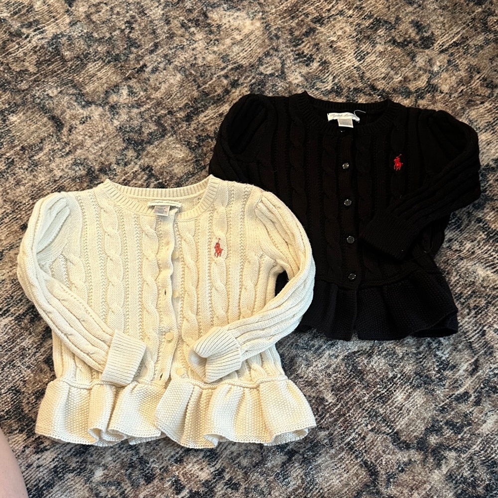 2 Ralph Lauren Black Cable Knit Kids Cardigan both size 12 months